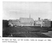 exterieur 1900 Gymnasium Katwijk ad Rijn links oudste vleugel uit 1840 midden kapel  rechts Kleinenburg 734x600