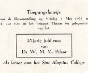 1953 toegangskaartje voor film in Seinpost tgv zilveren jubileum Pilaar 640x383