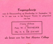 1953 toegangskaartje voor film in Seinpost tgv zilveren jubilea Heymeijer en De Zwart 640x443